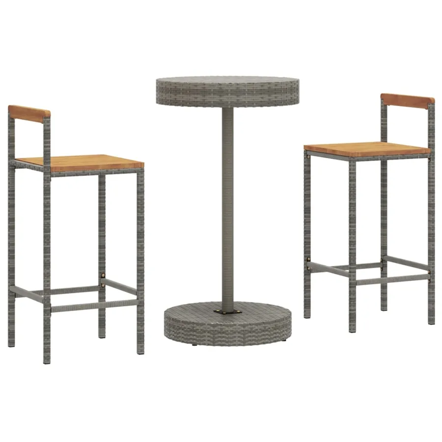 Ensemble de bar jardin 3 pcs gris poly rotin/bois massif acacia - 3