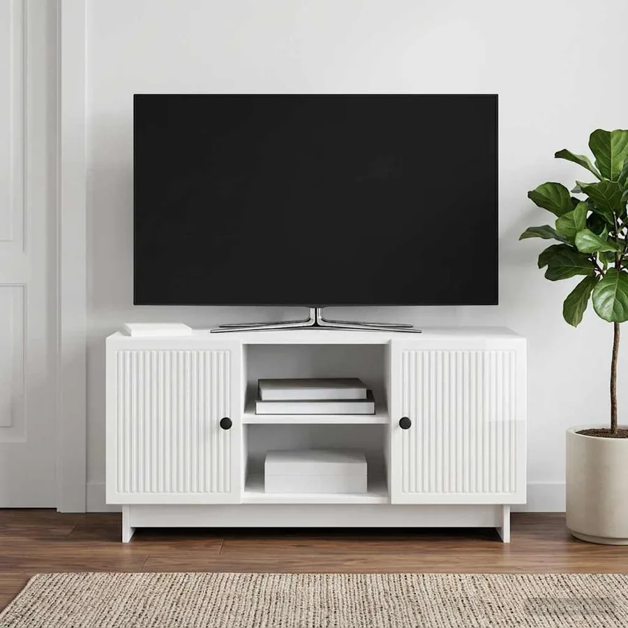 Meuble TV 102 x 34,5 x 50 cm Blanc brillant Bois d'ingénierie - 4