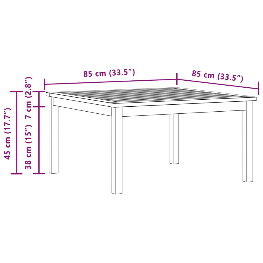Table basse Acacia clair 85 x 85 x 45 cm Bois d'Acacia Massif - 7