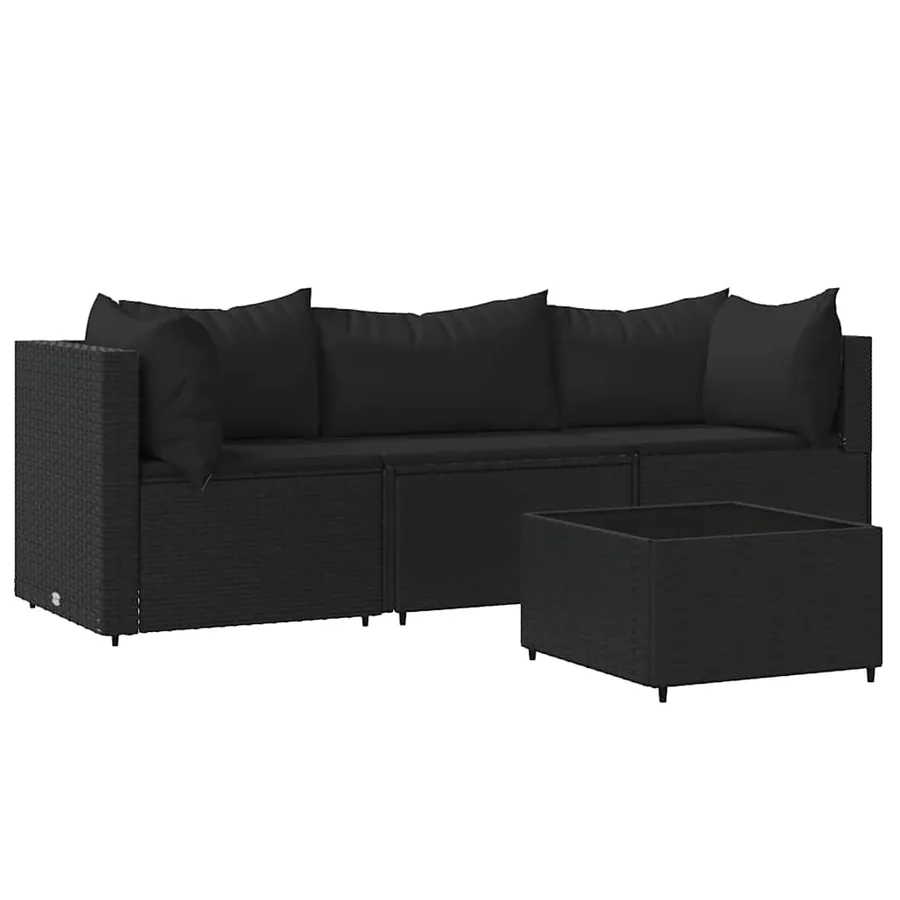 Salon de jardin 4 pcs avec coussins Noir Résine tressée - 2