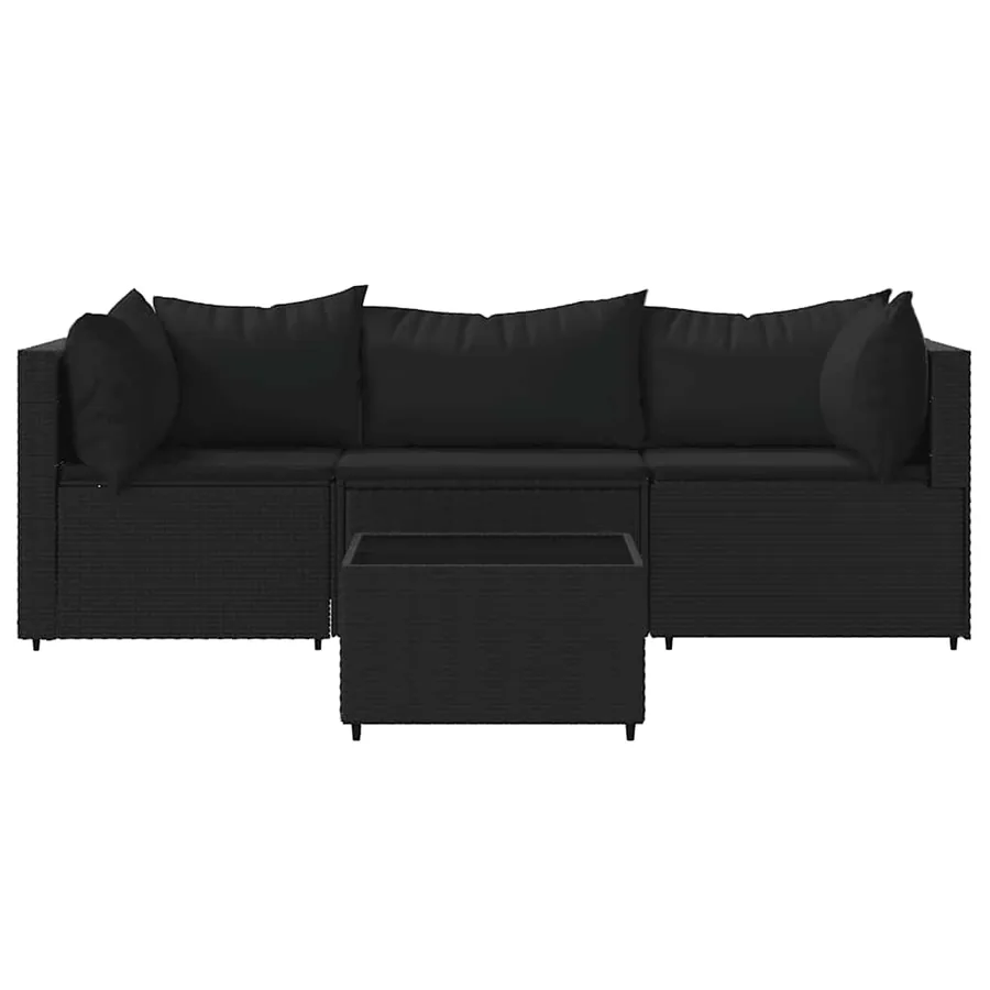 Salon de jardin 4 pcs avec coussins Noir Résine tressée - 3