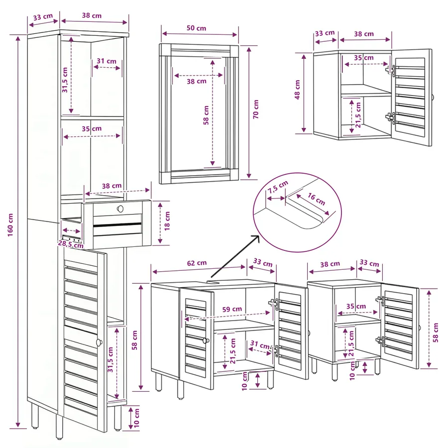Ensemble de Meubles de Salle de Bain 5 pc Naturel - 16