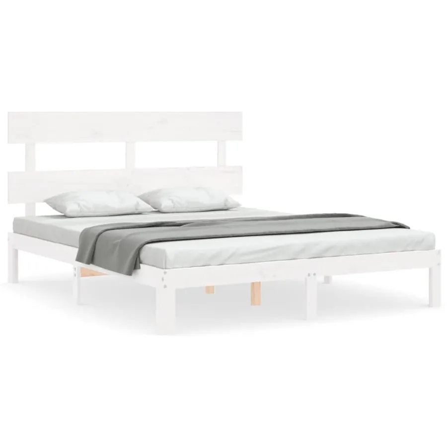 Cadre de lit sans matelas blanc 160x200 cm bois de pin massif - 2