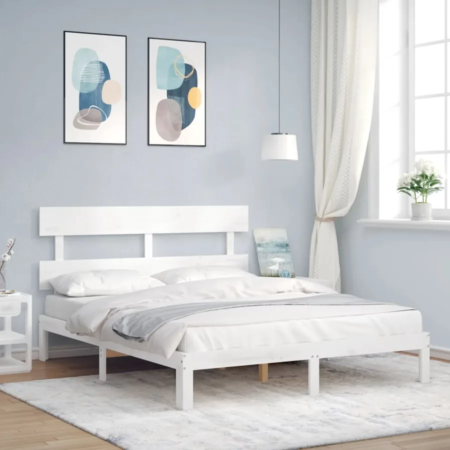 Cadre de lit sans matelas blanc 160x200 cm bois de pin massif - 3