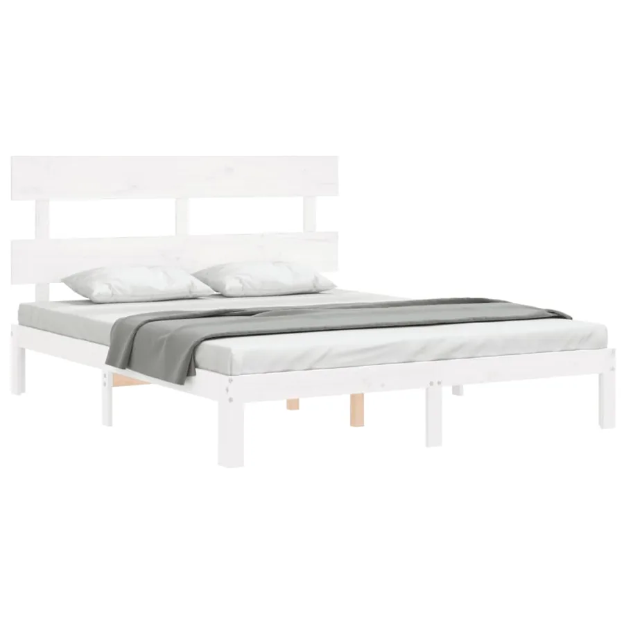Cadre de lit sans matelas blanc 160x200 cm bois de pin massif - 4