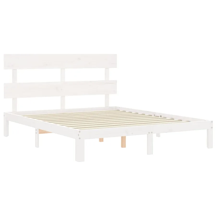 Cadre de lit sans matelas blanc 160x200 cm bois de pin massif - 5
