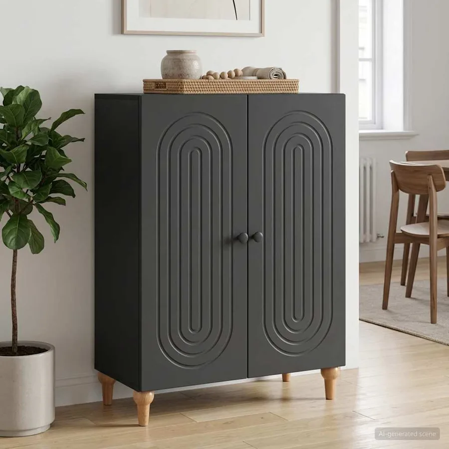 Buffet Noir 66 x 34,5 x 90 cm Bois d'ingénierie - 4
