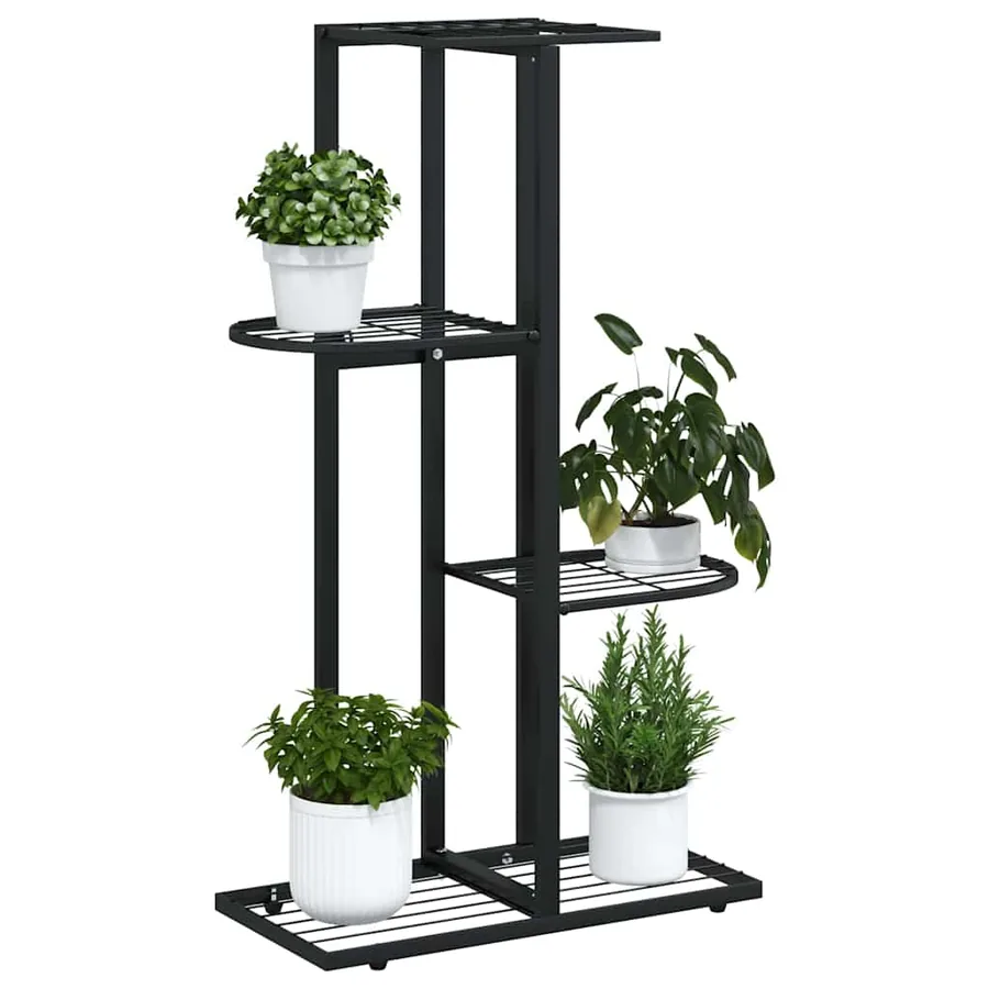 Support pour plantes 4 niveaux 43x22x76 cm Noir Métal - 4