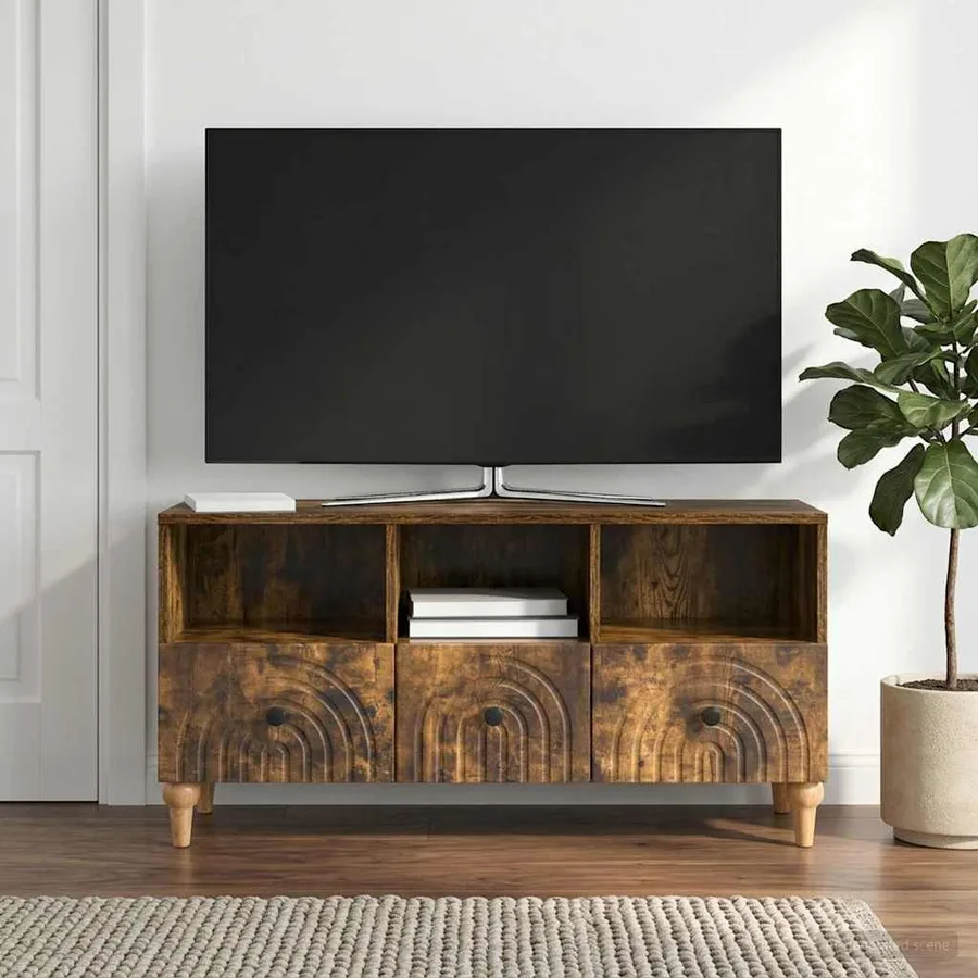 Meuble TV Chêne Fumé 102 x 34,5 x 50 cm Bois d’ingénierie - 4