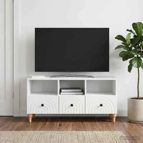 Meuble TV Blanc 102 x 34,5 x 50 cm Bois d’ingénierie