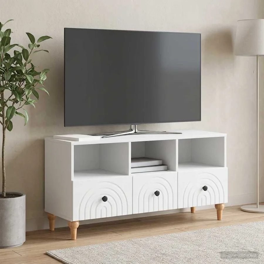 Meuble TV Blanc 102 x 34,5 x 50 cm Bois d’ingénierie - 4