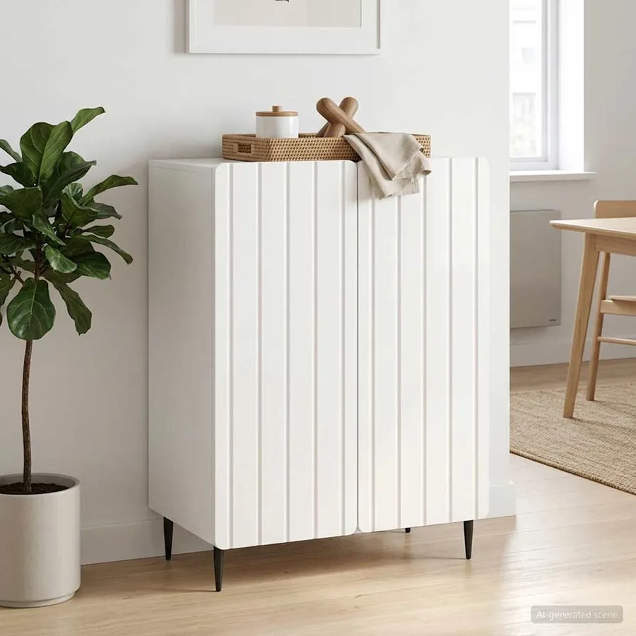 Buffet Blanc brillant 66 x 34,5 x 92 cm Bois d'ingénierie