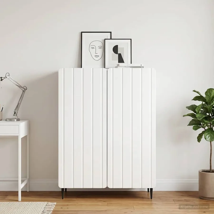 Buffet Blanc brillant 66 x 34,5 x 92 cm Bois d'ingénierie - 4