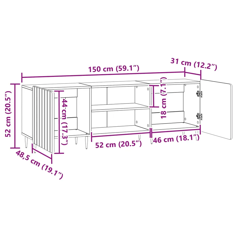 Meuble TV Noir 150 x 31 x 52 cm Bois d'ingénierie - 11
