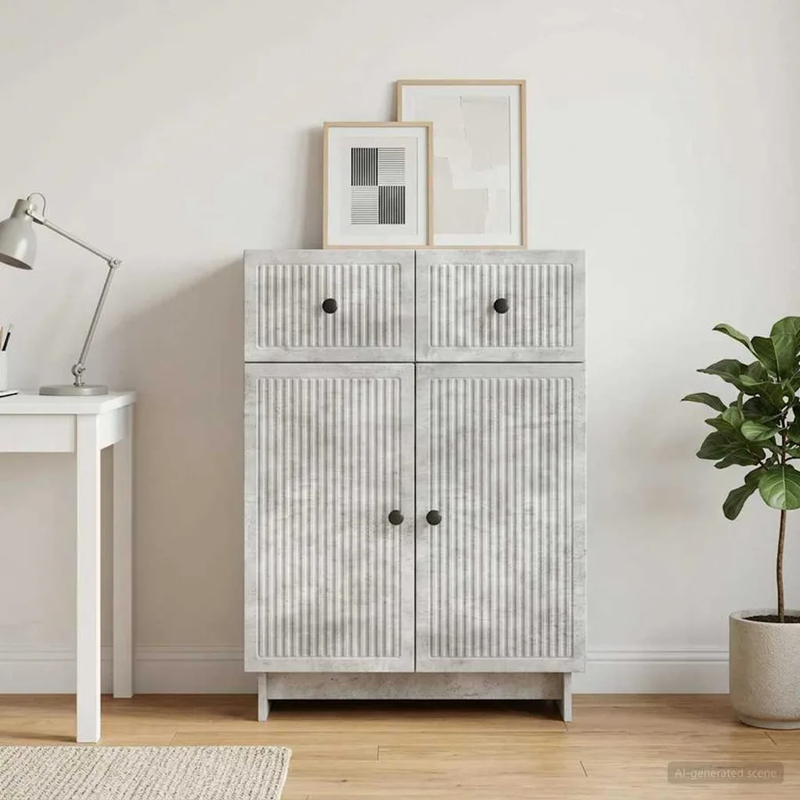 Buffet Gris béton 66 x 34,5 x 90 cm Bois d'ingénierie - 4