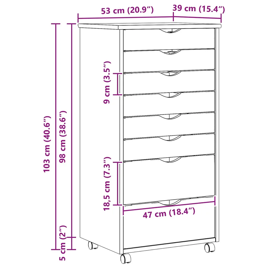 Cabinet Roulant avec Tiroirs avec roue MOSS Vernis transparent - 10