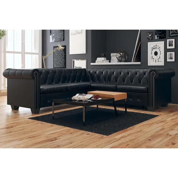Canapé d'angle Chesterfield 5 places Cuir synthétique Noir