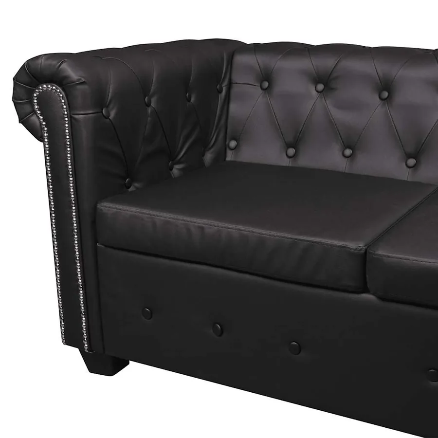 Canapé d'angle Chesterfield 5 places Cuir synthétique Noir - 5