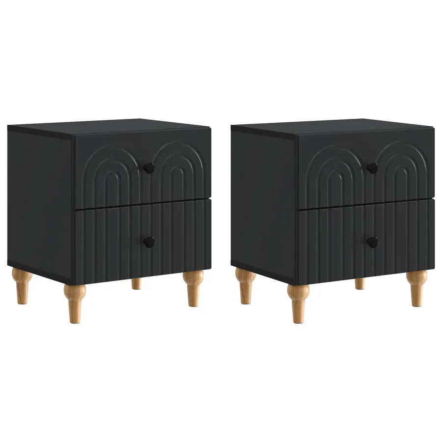 Cabinet de chevet avec tiroir 2 pcs Noir 43 x 34,5 x 48 cm - 2