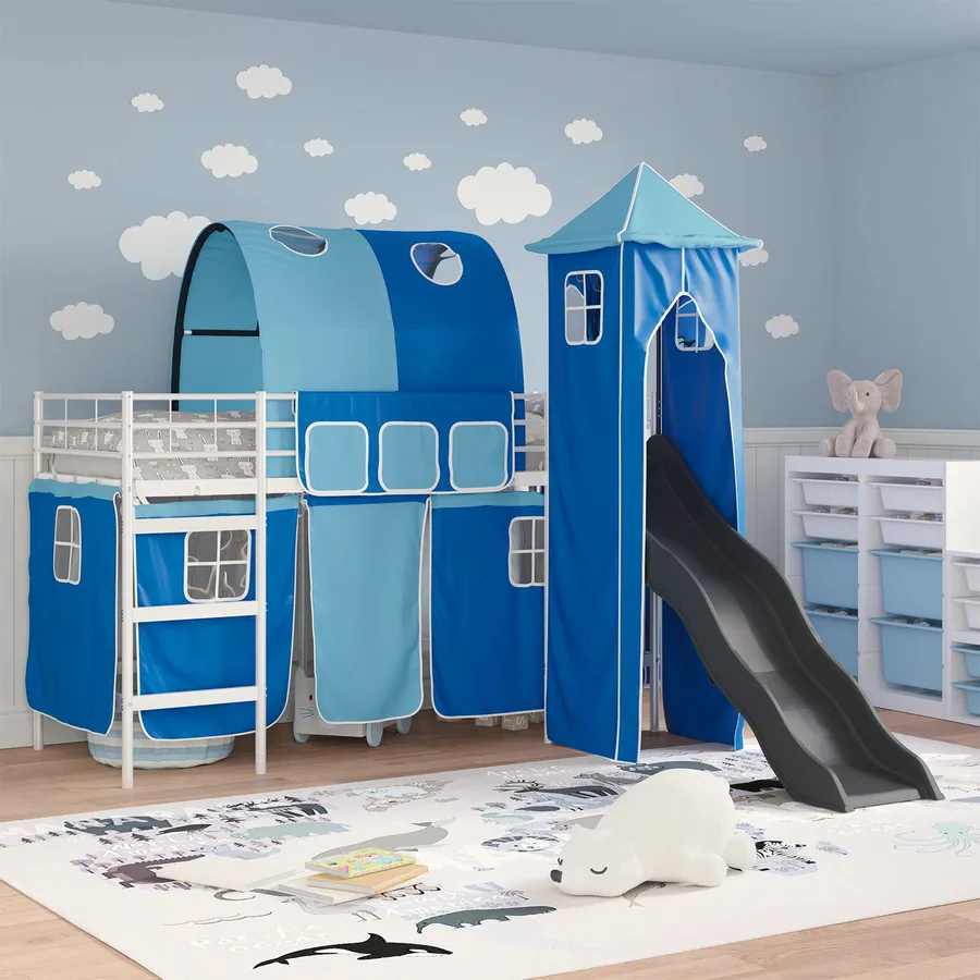 Lit mezzanine pour enfants Uni Blanc et bleu 90 x 190 cm métal - 3