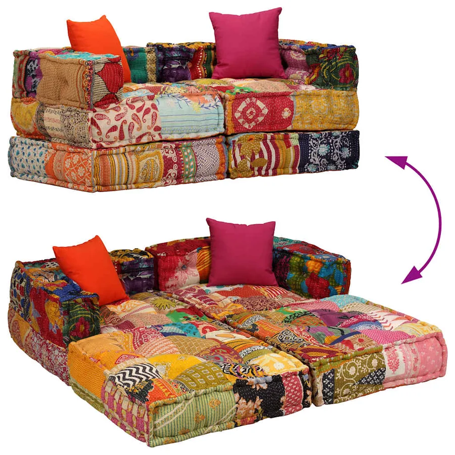 Pouf modulaire à 2 places Patchwork Tissu - 19