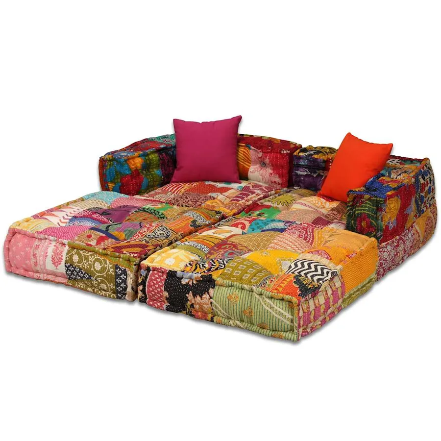 Pouf modulaire à 2 places Patchwork Tissu - 2