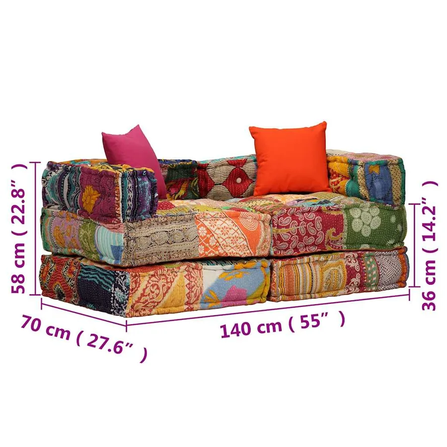 Pouf modulaire à 2 places Patchwork Tissu - 20