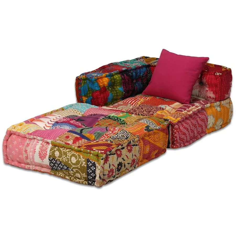 Pouf modulaire à 2 places Patchwork Tissu - 4