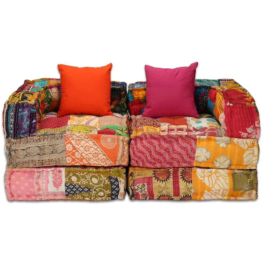 Pouf modulaire à 2 places Patchwork Tissu - 5