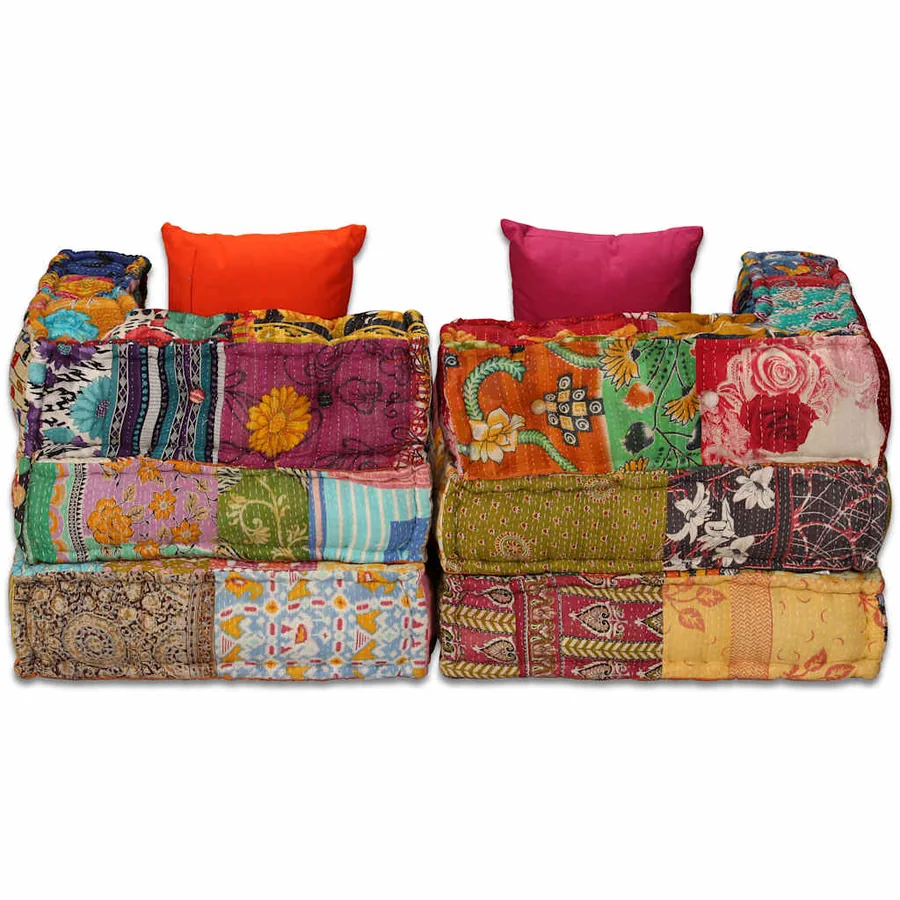 Pouf modulaire à 2 places Patchwork Tissu - 7
