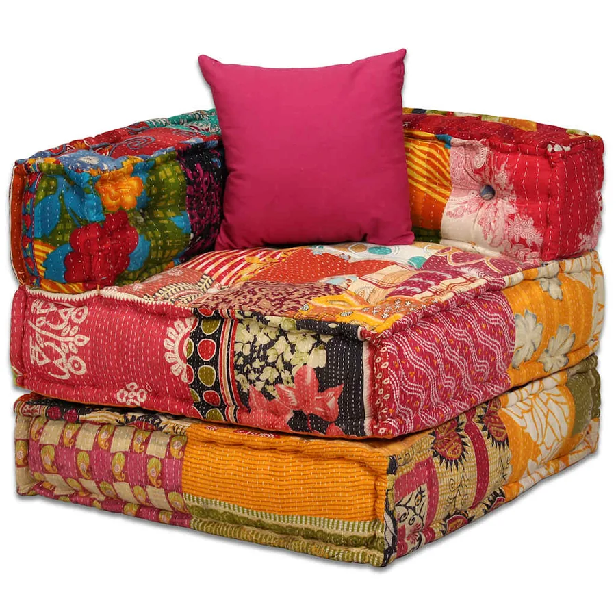 Pouf modulaire à 2 places Patchwork Tissu - 8