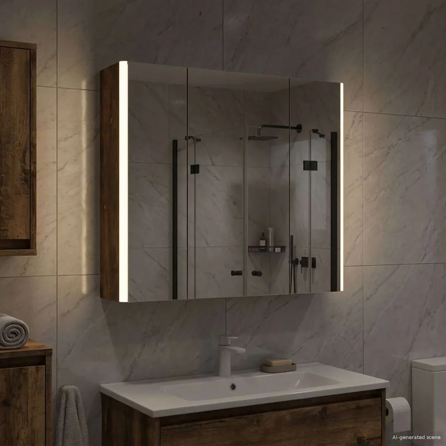 Armoire Miroir de Salle de Bain Chêne fumé