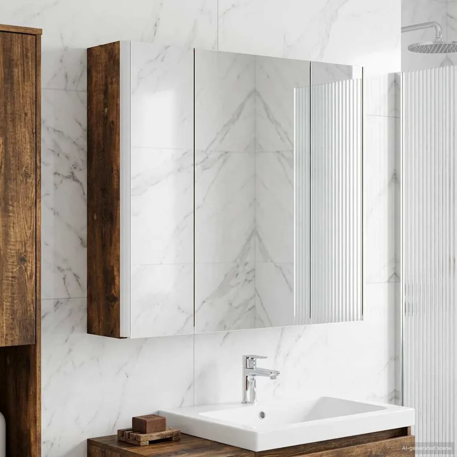 Armoire Miroir de Salle de Bain Chêne fumé - 4