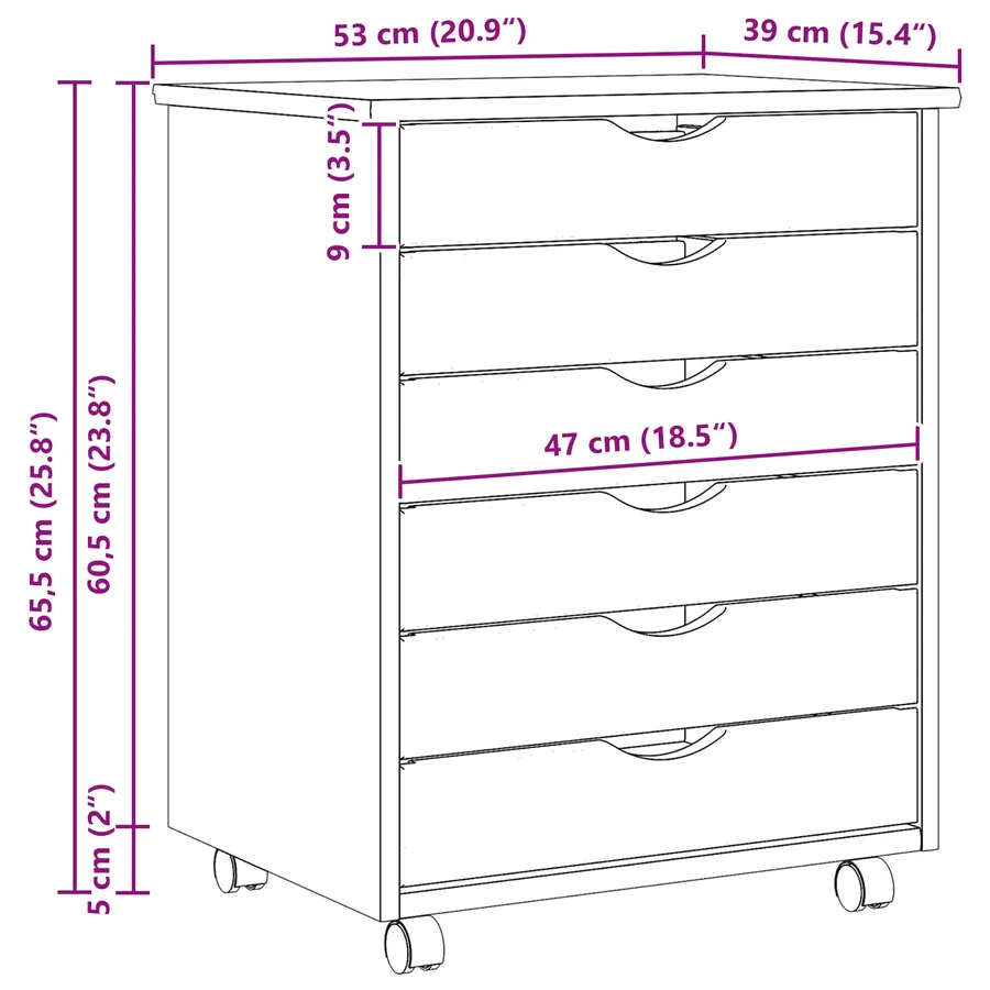 Cabinet Roulant avec Tiroirs avec roue MOSS Vernis transparent - 10