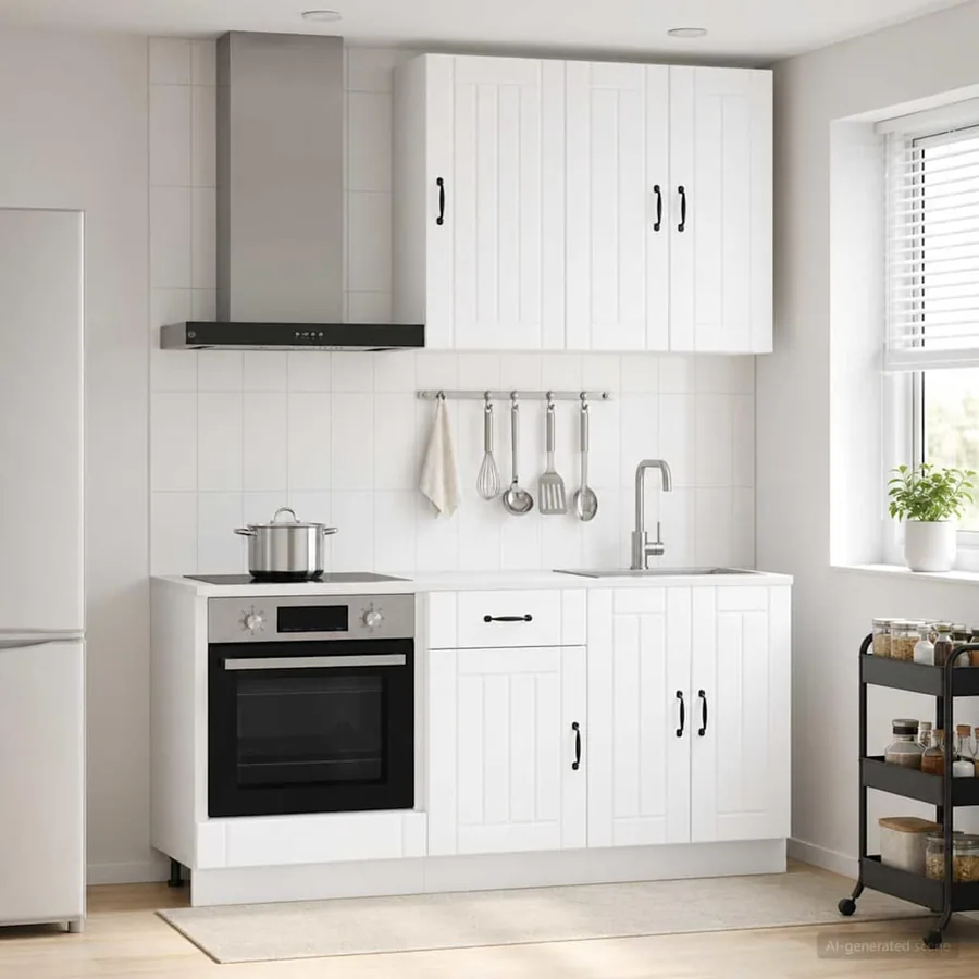 Unité de cuisine LUCCA 5 pcs Blanc Bois d'ingénierie