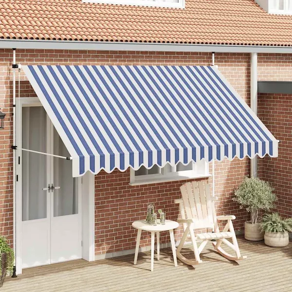 Auvent rétractable manuel 350 cm Rayures bleues et blanches