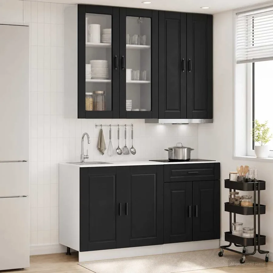 Unité de cuisine PORTO 4 pcs Noir Bois d'ingénierie