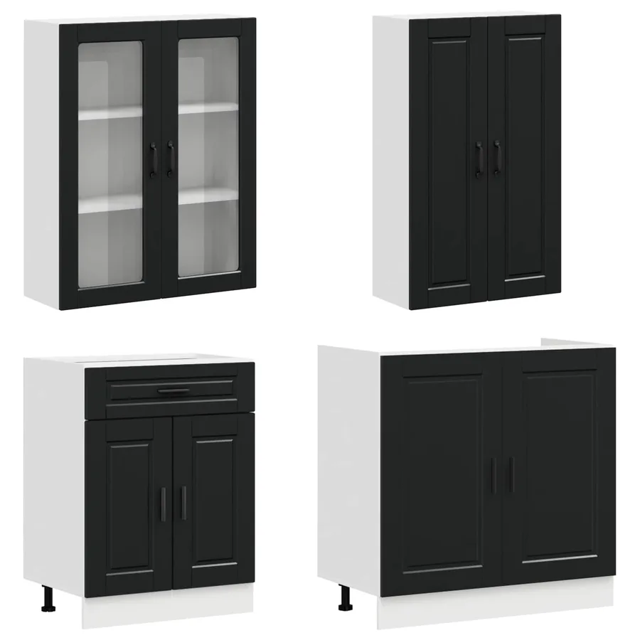 Unité de cuisine PORTO 4 pcs Noir Bois d'ingénierie - 3