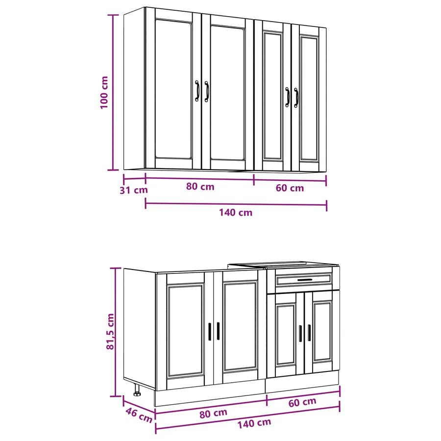 Unité de cuisine PORTO 4 pcs Noir Bois d'ingénierie - 7