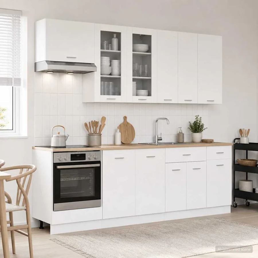 Unité de cuisine LYON 8 pcs Blanc Bois d'ingénierie