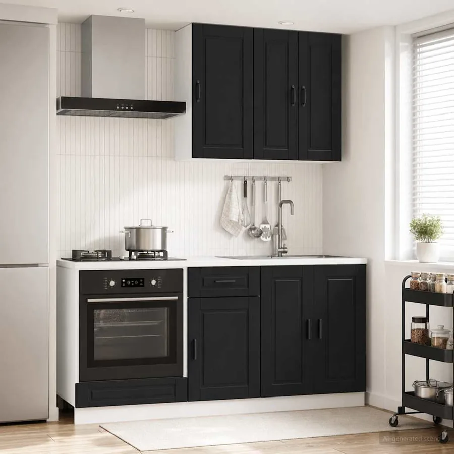 Unité de cuisine PORTO 5 pcs Noir Bois d'ingénierie