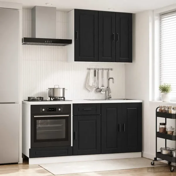 Unité de cuisine PORTO 5 pcs Noir Bois d'ingénierie