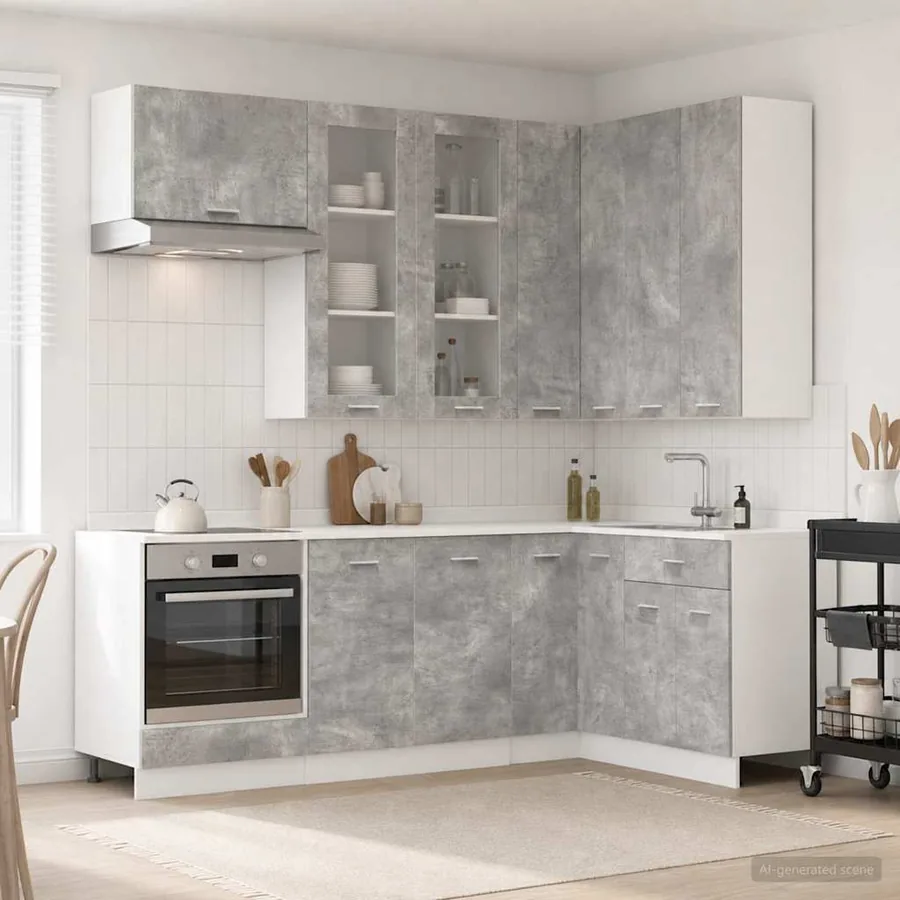 Unité de cuisine LYON 8 pcs Gris béton Bois d'ingénierie