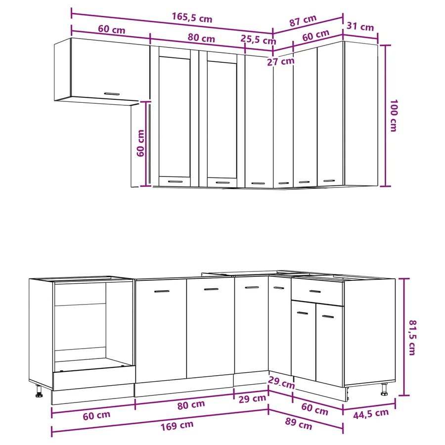 Unité de cuisine LYON 8 pcs Gris béton Bois d'ingénierie - 8