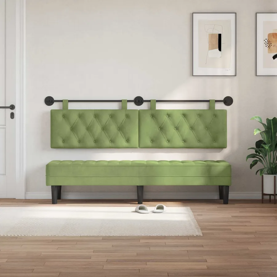 Tête de lit suspendue Avec lumière LED Vert clair Velours - 3