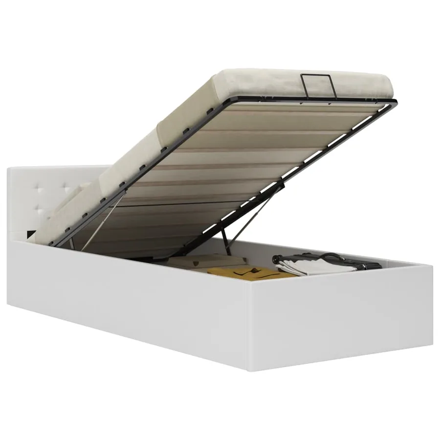 Hydraulic Storage Bed Frame White Faux Leather 90x200 cm
