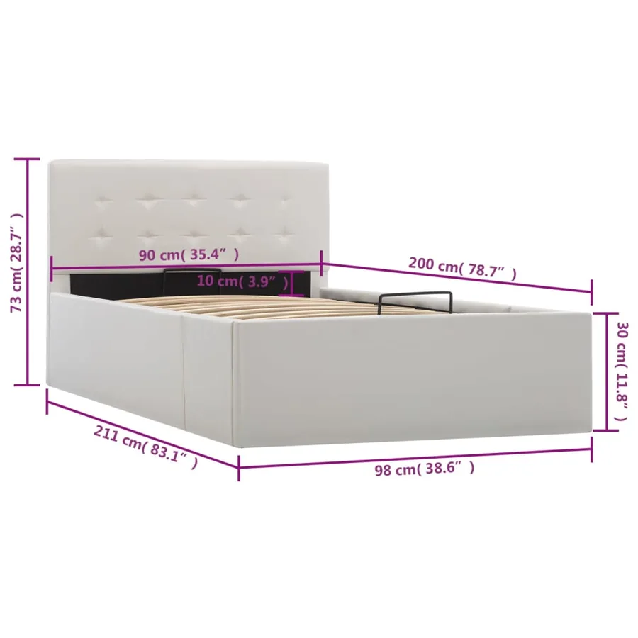 Cadre de lit à rangement hydraulique Blanc Similicuir 90x200 cm - 10