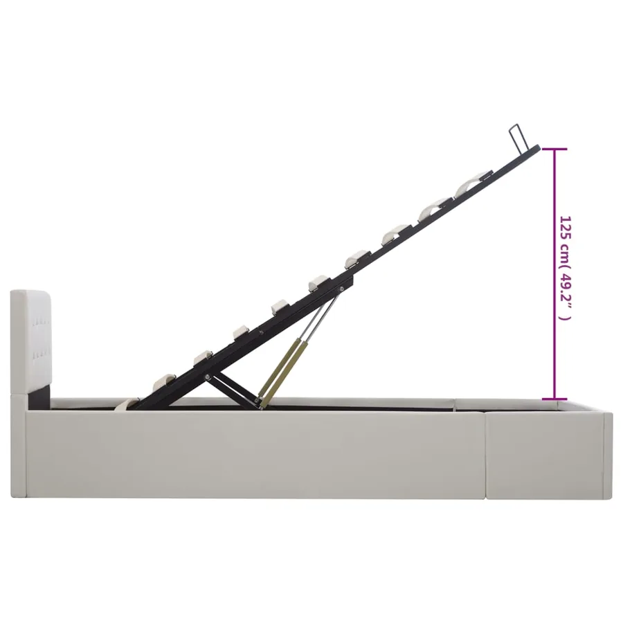 Cadre de lit à rangement hydraulique Blanc Similicuir 90x200 cm - 11