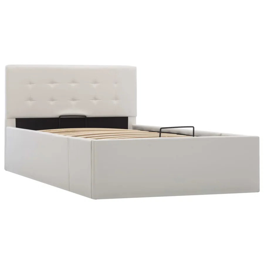 Hydraulic Storage Bed Frame White Faux Leather 90x200 cm - 3