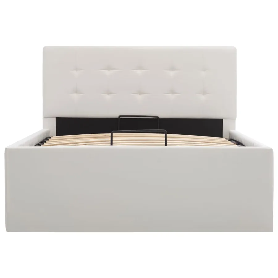 Hydraulic Storage Bed Frame White Faux Leather 90x200 cm - 4